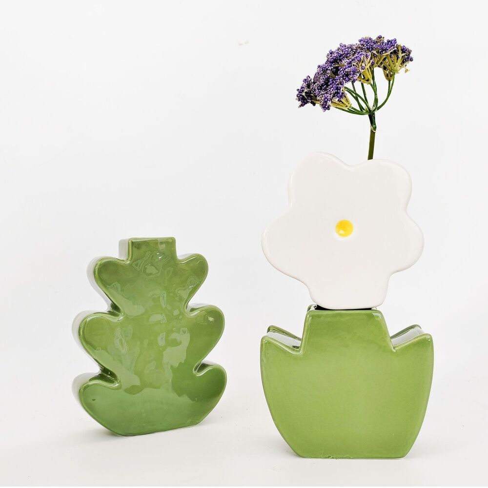 Urban Products Alice Flower Themed Double Vase White Green Home decor 24cm — image 3
