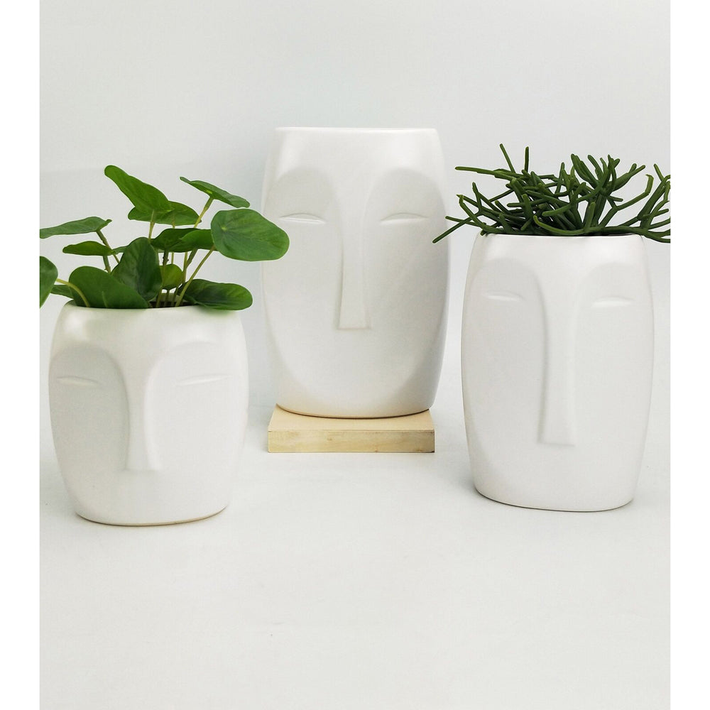 Urban Aztec Face 17cm Ceramic Plant/Flower Vase Home Display Pot Medium White — image 2