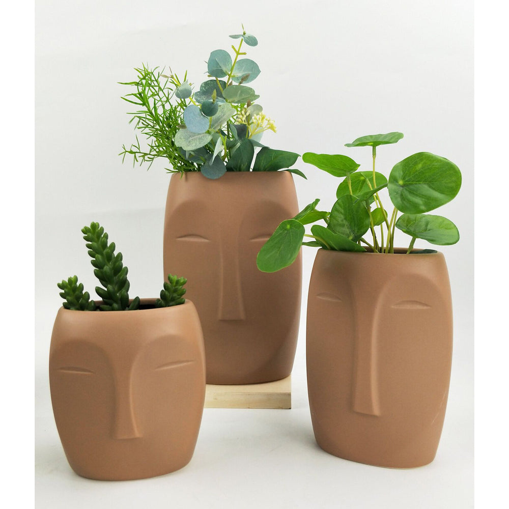 Urban Aztec Face 17cm Ceramic Plant/Flower Vase Home Display Pot Medium Beige — image 2