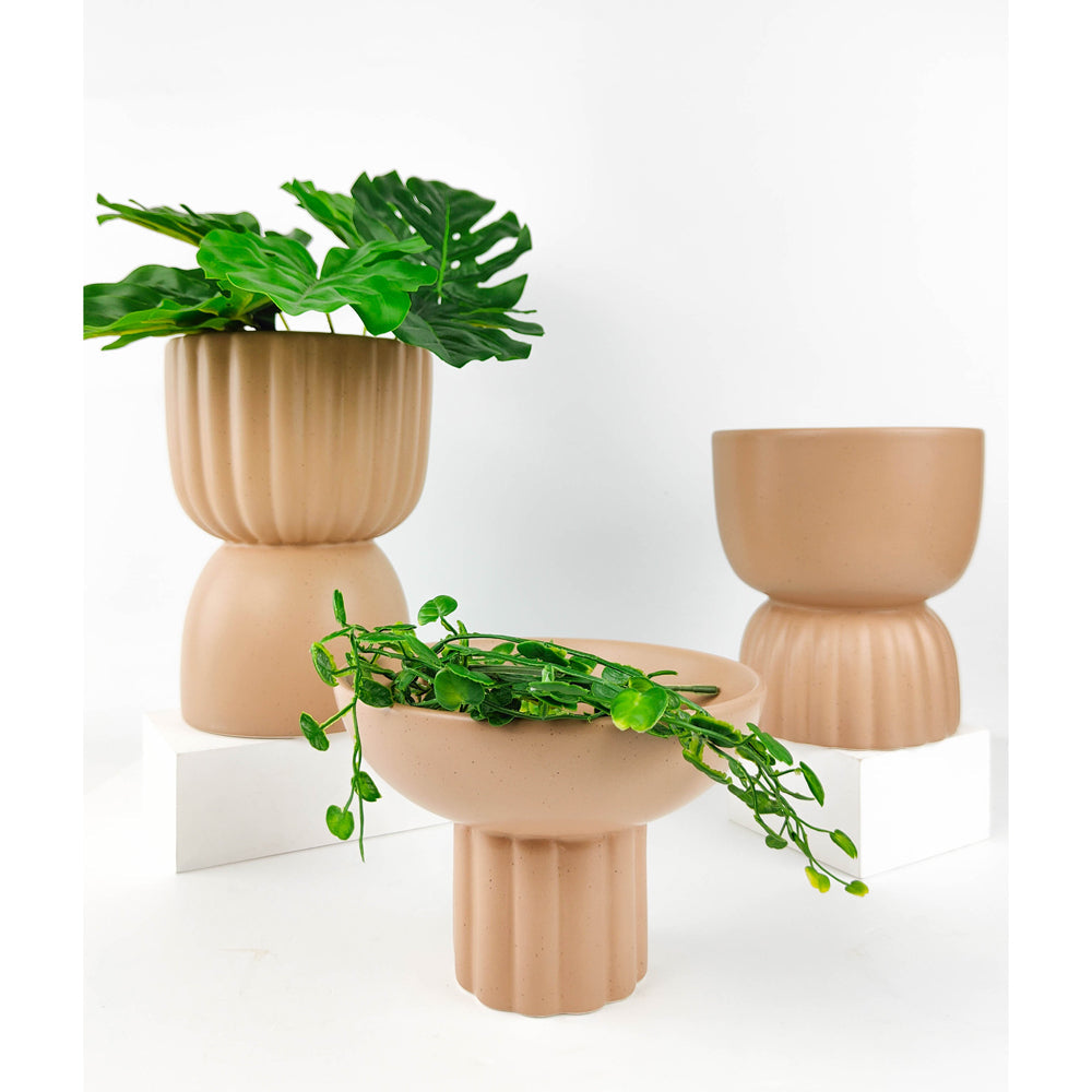 Urban Leilani 17cm Ceramic Tall Bowl Home Decorative Planter/Vase Display Beige — image 2