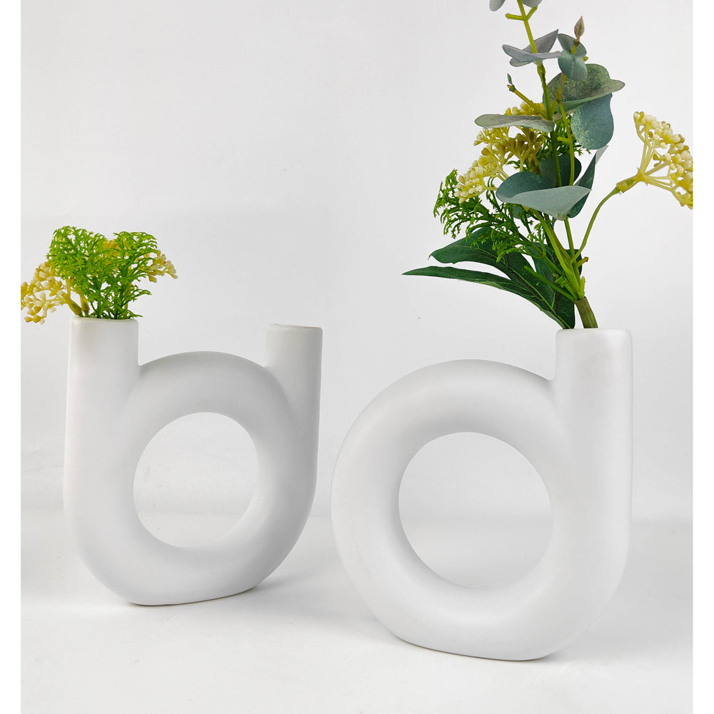 Urban Amira 17cm Ceramic Double Vessel Flower Holder Pot/Vase Home Display White — image 2