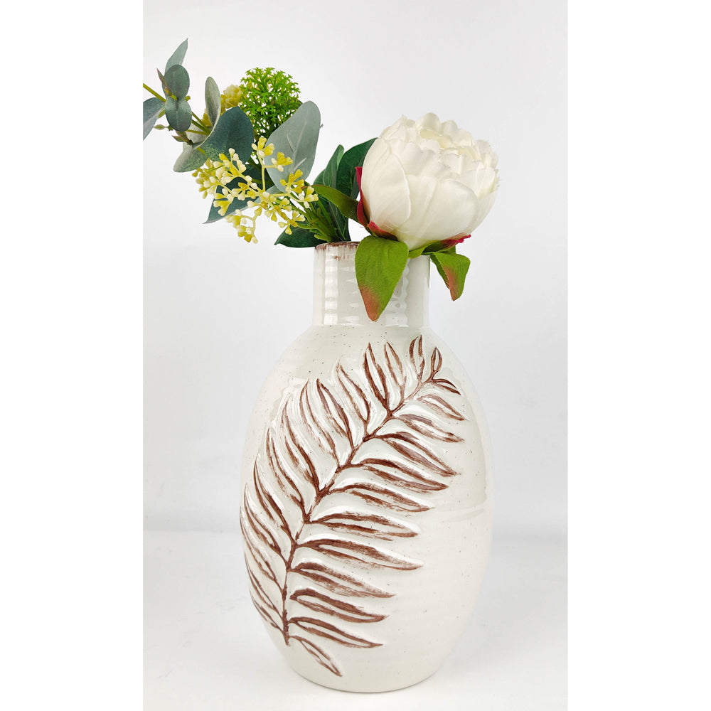Urban Blair Leaf 25cm Ceramic Flower Vase Home Decor Display Pot Medium White — image 3