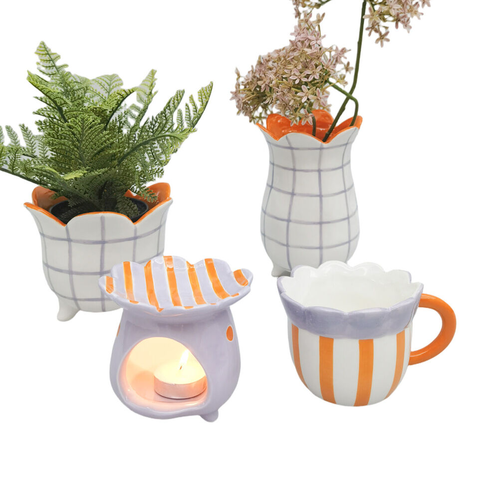Urban 10x11cm Mauve/Orange Ceramic Halcyon Tealight Candle Oil Burner — image 2