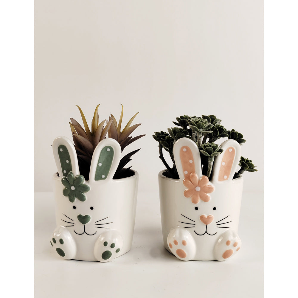 Urban 11cm Country Bunny Plant/Flower Pot Home/Garden Decor Sage/Pink Assort — image 3