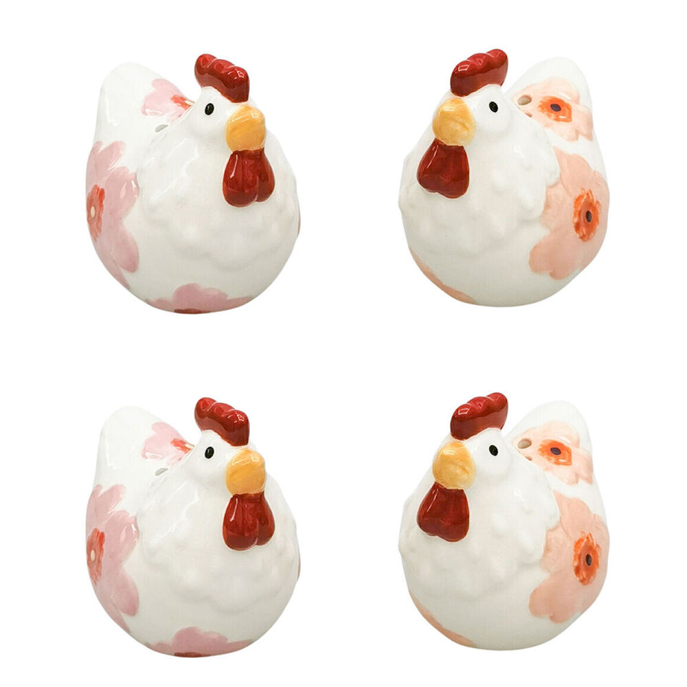 Urban 2pc Urban Ceramic Poppy Chicken Salt and Pepper Shakers Set 7cm Pink/Peach (2 Pack)