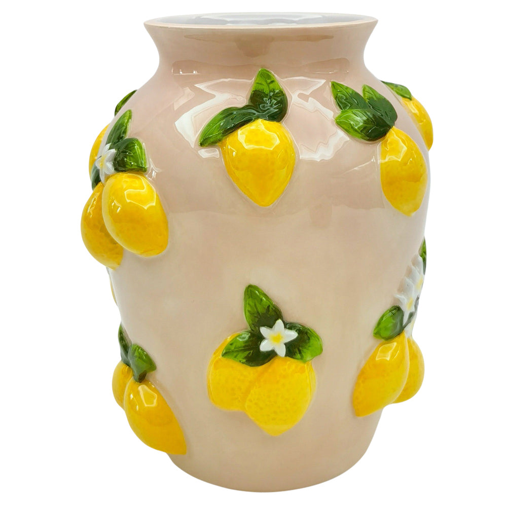 Urban Tuscan Lemon Flower Vase Pink 23cm Decorative Kitchen/Lounge Decor