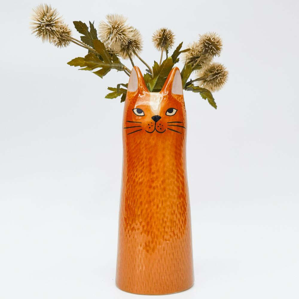 Urban Bailey Cat Flower/Plant Vase Ceramic Tabletop Home Decor 23x9cm Orange — image 2