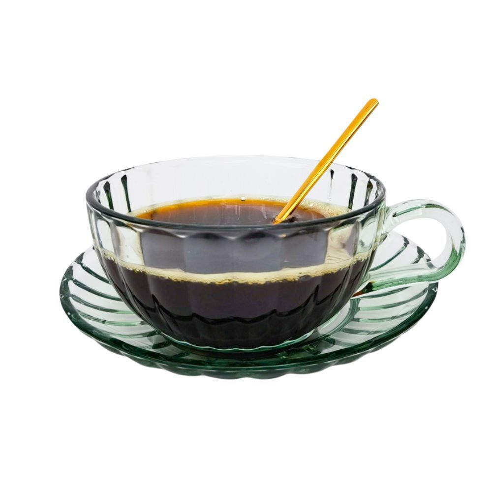 Urban Maisy Glass Tea Cup/Saucer & Spoon Coffee Cup Set Drinkware Green 14cm — image 2