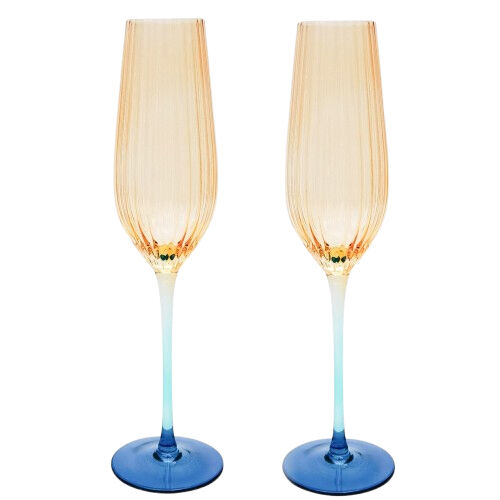 Urban Ellie Ombre Champagne Glass Party Cup Glassware Amber/Blue 26cm (2 Pieces)