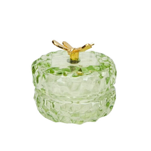 Urban Gold Dragonfly Glass Round Trinket Box Tabletop Display Decor Green 7