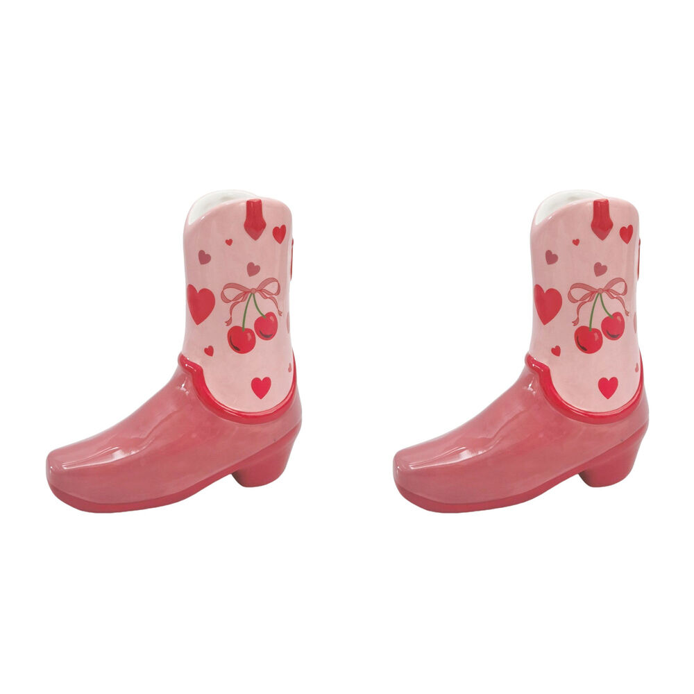 Urban Ceramic Cowboy Boots Cherry Home Decor Flower Vase 19x17cm Pink (2 Pack)