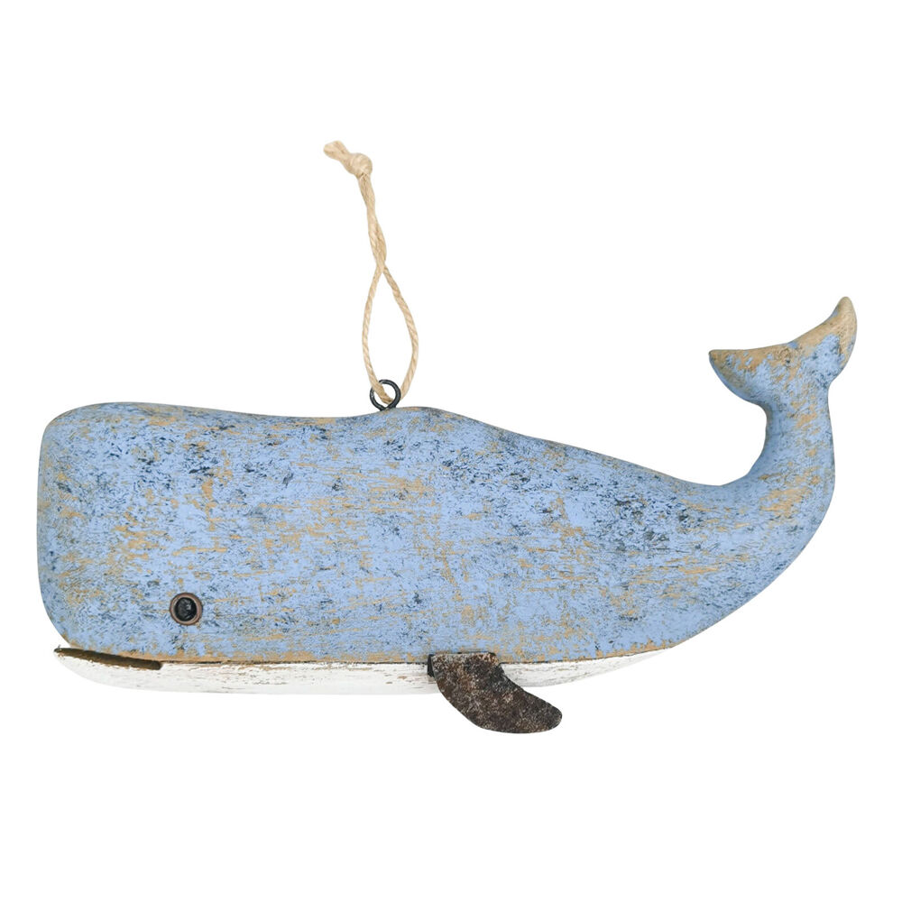 Urban 13x28cm Blue Wooden Drift Whale Hanging Decoration Ornament