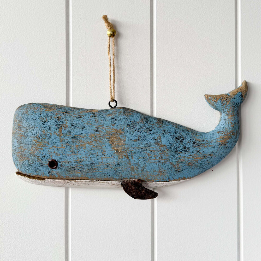 Urban 13x28cm Blue Wooden Drift Whale Hanging Decoration Ornament — image 2
