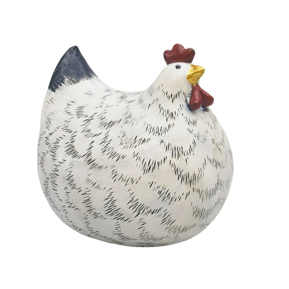 Urban 12x13cm White/Black Chicken Resin Decorative Ornament Medium