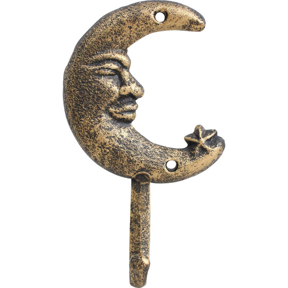 LVD Cast Iron Wall Hook Hanger Home Organiser Decor 9x16cm Celestial Moon