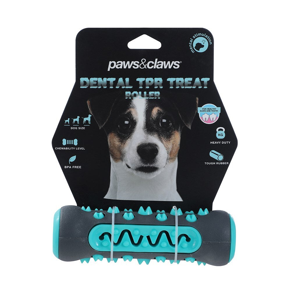 Paws and Claws Paws & Claws Dog/Pet 15cm Rubber Treat Roller Bone Dental Chew Toy Black/Teal