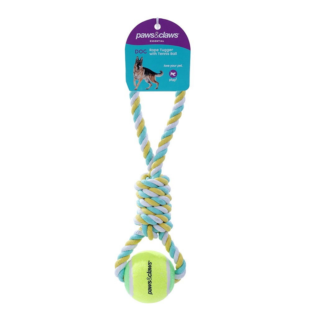 Paws and Claws Paws & Claws Pet/Dog 34cm Rope Tugger/Tennis Ball Interactive Play Toy Assorted — image 3