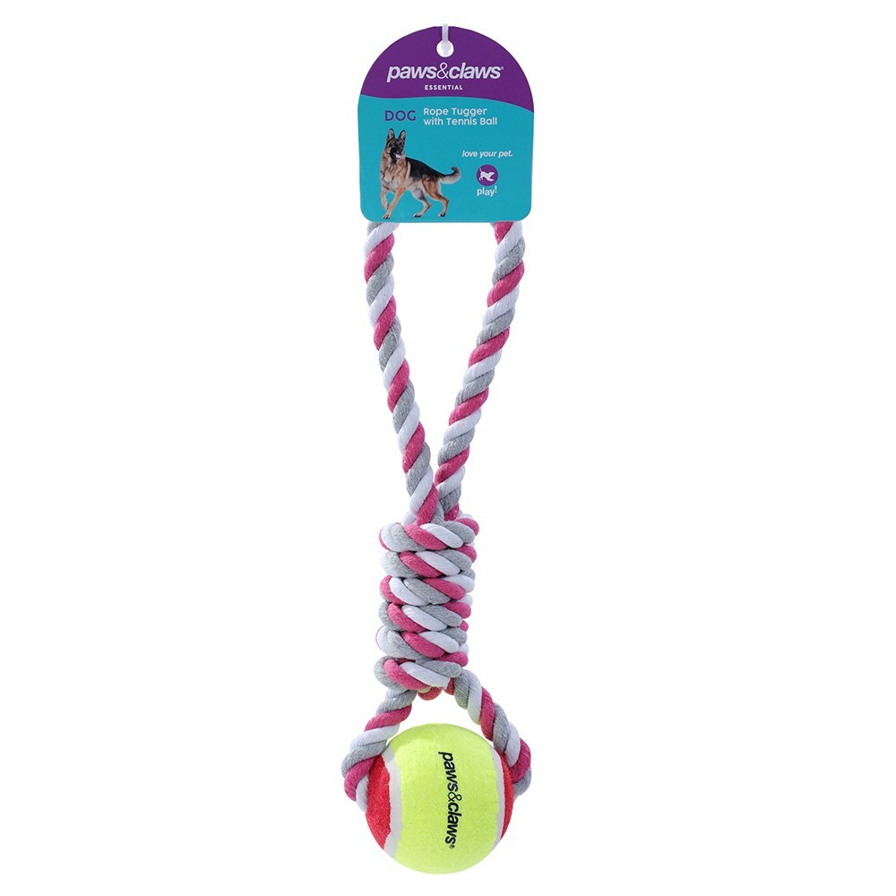Paws and Claws Paws & Claws Pet/Dog 34cm Rope Tugger/Tennis Ball Interactive Play Toy Assorted — image 2
