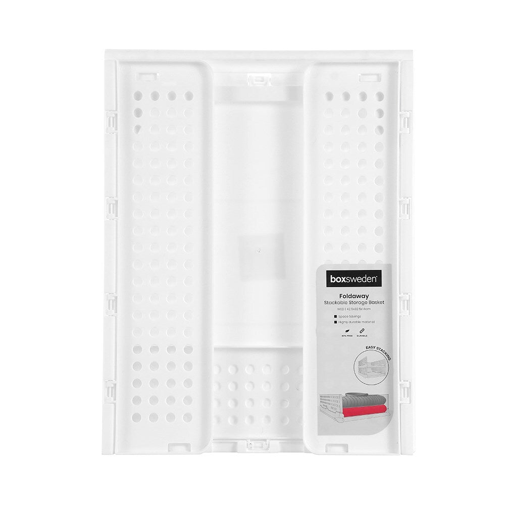 Boxsweden Foldaway 42.5x32.5cm White Stackable Storage Organiser Basket Medium — image 2