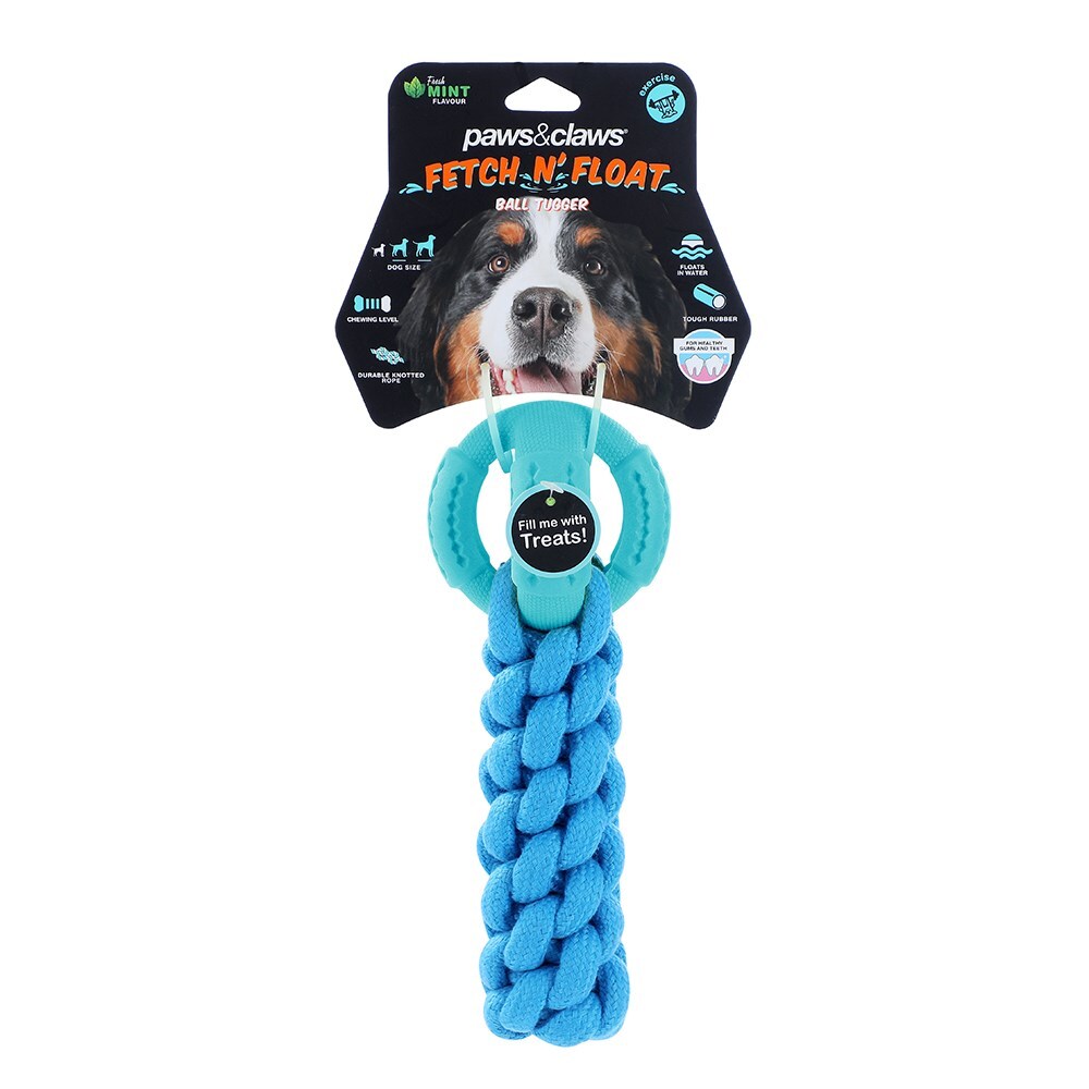 Paws and Claws Paws & Claws Fetch N' Play Ball + Rope Tugger Dog/Pet Toy Assorted 24x10x10cm