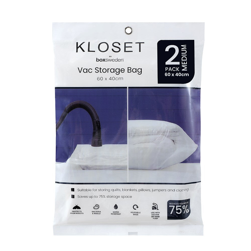 Boxsweden Kloset 60x40cm Vac Storage Bag Clothes/Bed Linen Sealed Organiser (2 Pack)