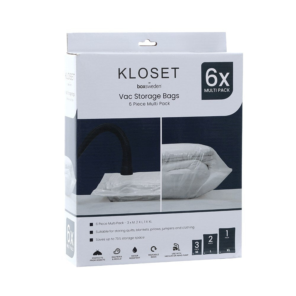 Boxsweden Kloset M/L/XL Vac Storage Bags Organiser For Clothes/Quilts Clear (6 Pieces)