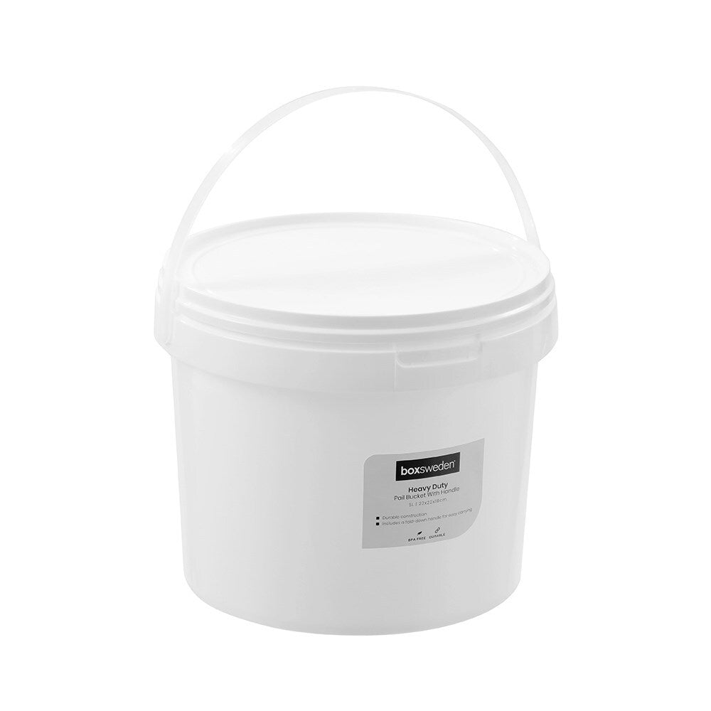Boxsweden 5L Heavy Duty Handled Pail Bucket Home/Garden Container Tub White