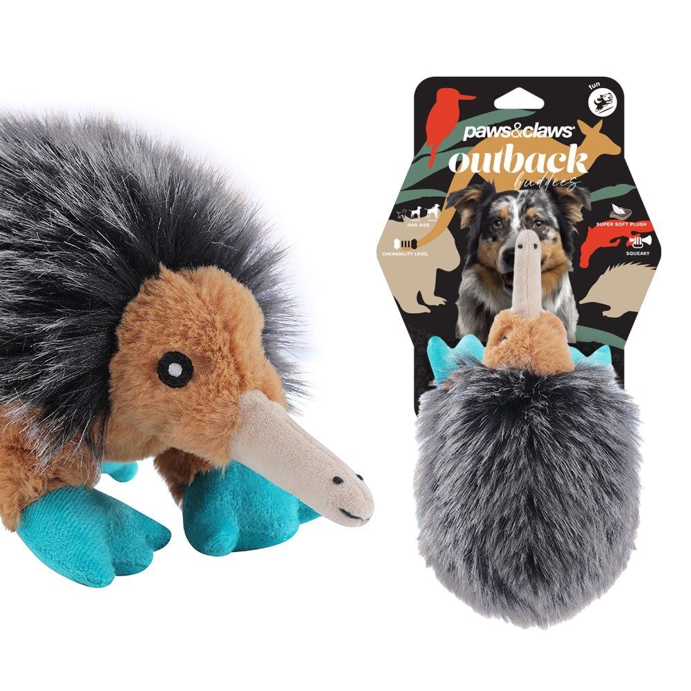 Paws and Claws 23x18x12cm Outback Buddies Echidna Sqeauky Plush Dog Toy