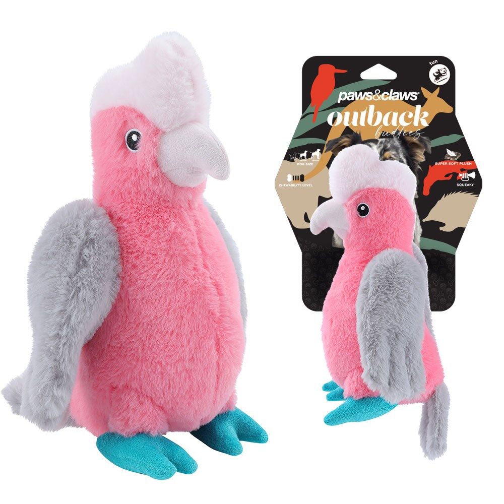 Paws and Claws 28.5x23.5x10cm Outback Buddies Galah Sqeauky Plush Dog Toy