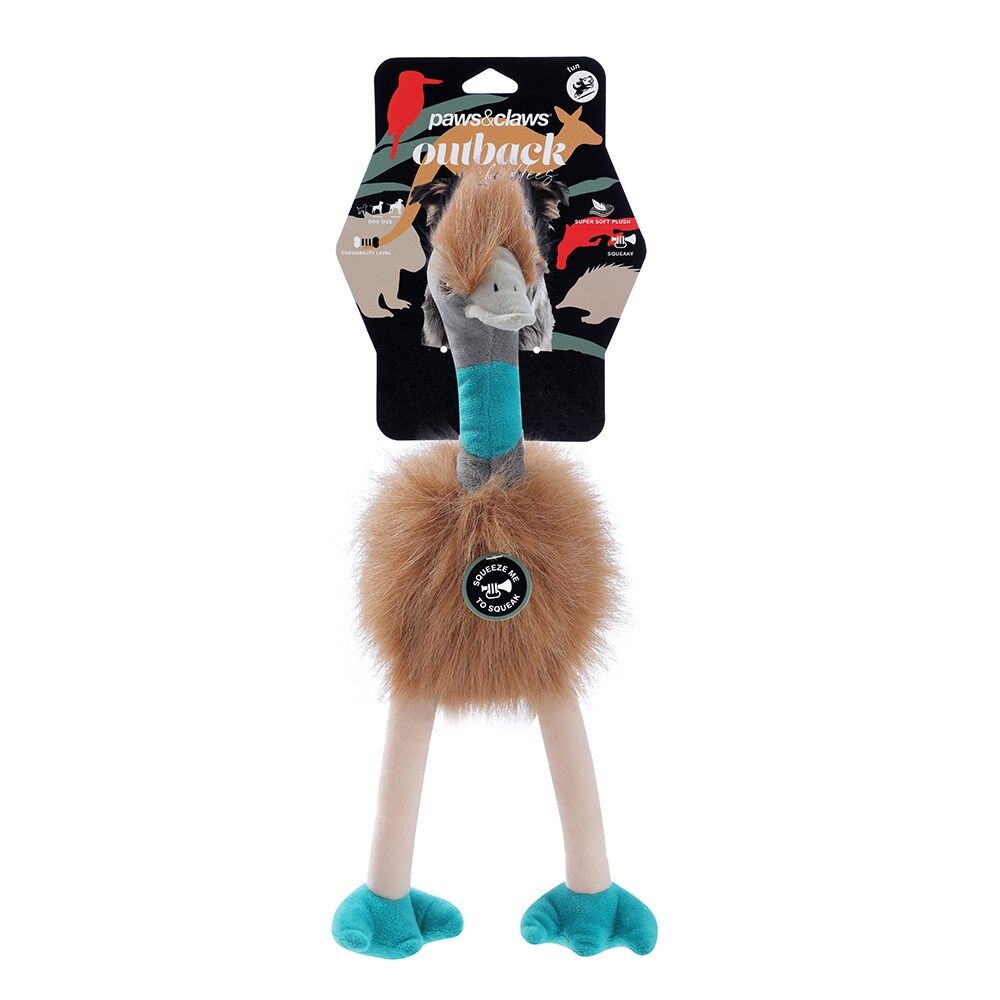Paws and Claws 30x12x12cm Outback Buddies Emu Sqeauky Plush Dog Toy
