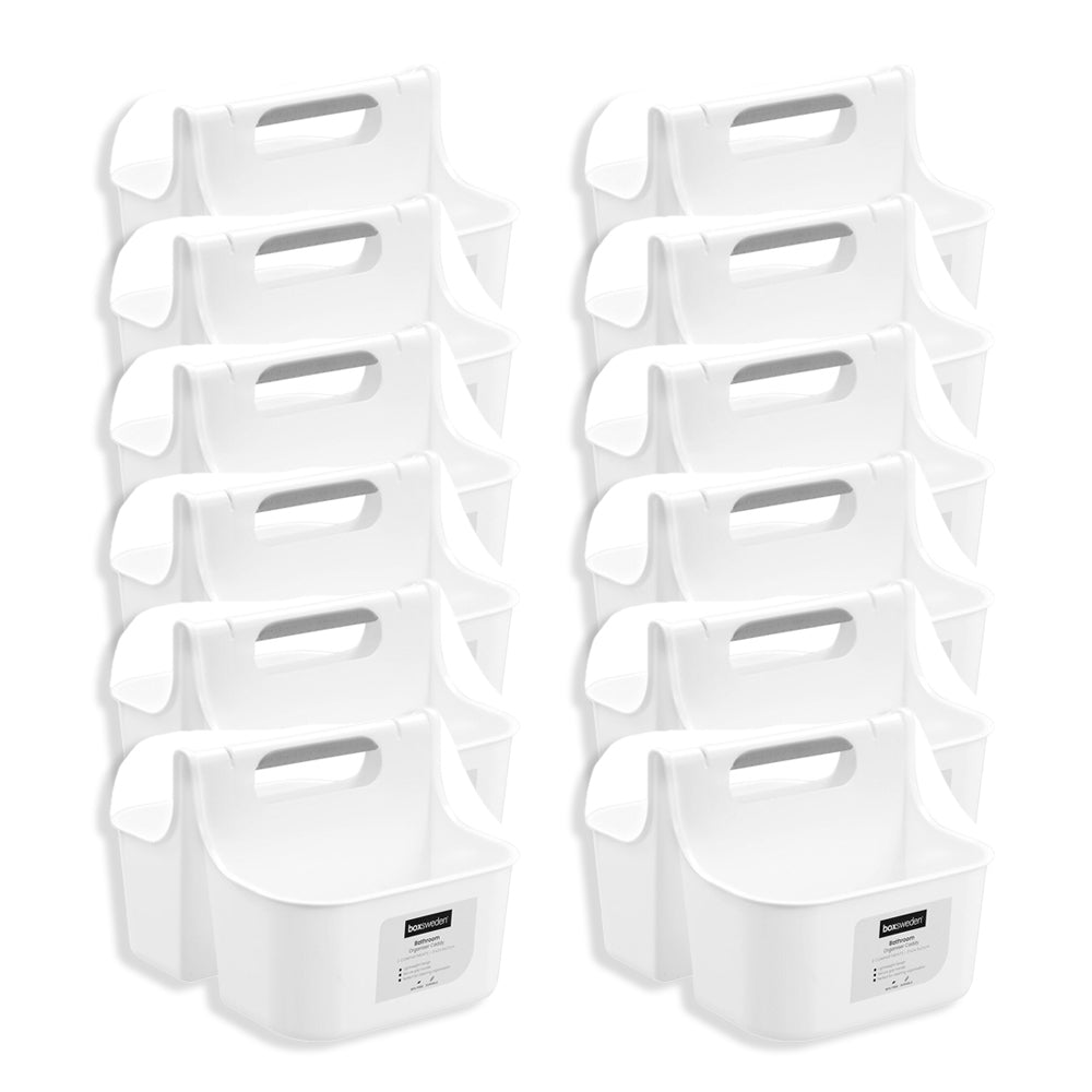 Boxsweden 2-Compartment Bathroom Caddy Storage Organiser Lrg 31x24.5cm White (12 Pack)