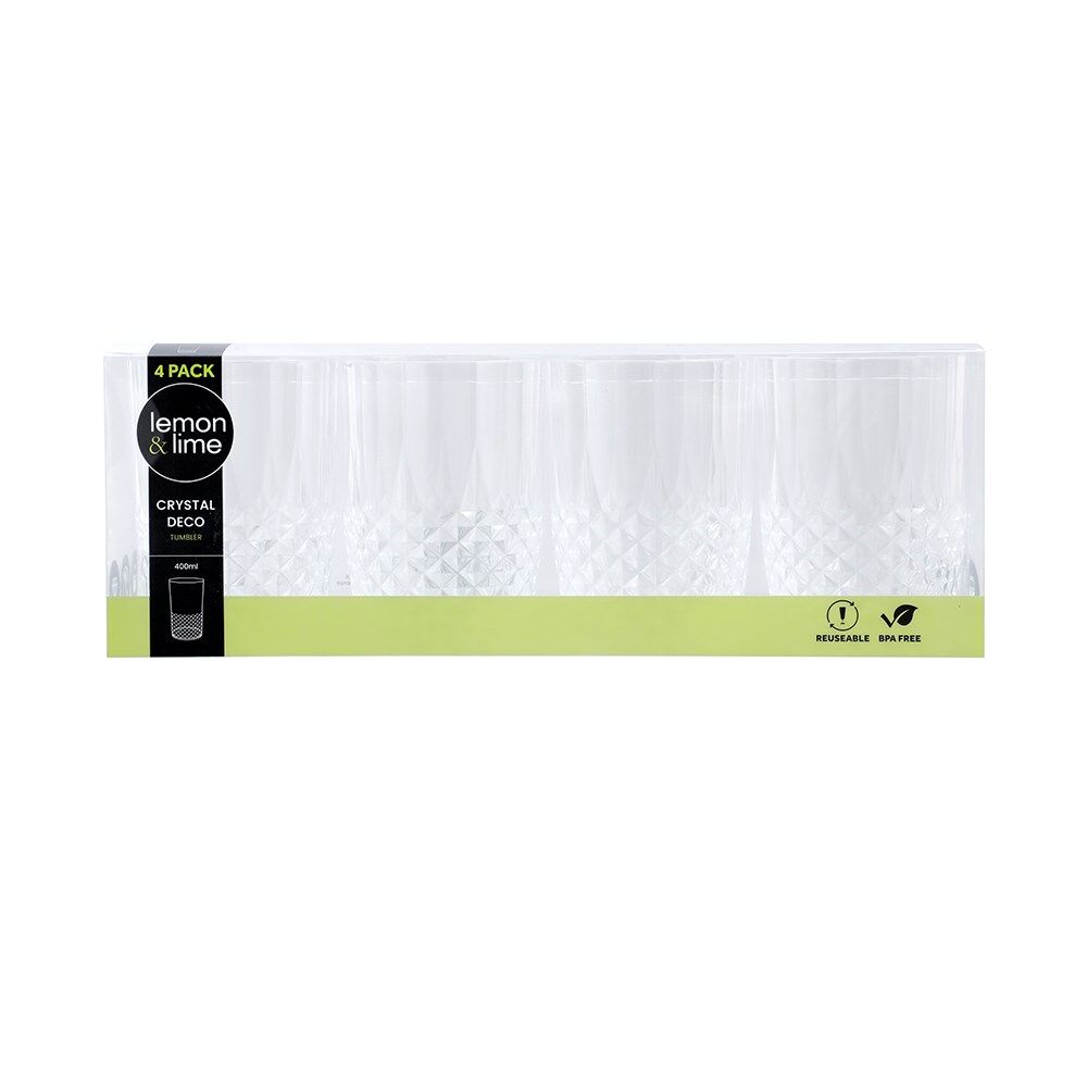 Lemon and Lime Lemon & Lime Crystal Deco Plastic Reusable Indoor/Outdoor Tumbler 400ml (4 Pieces) — image 2