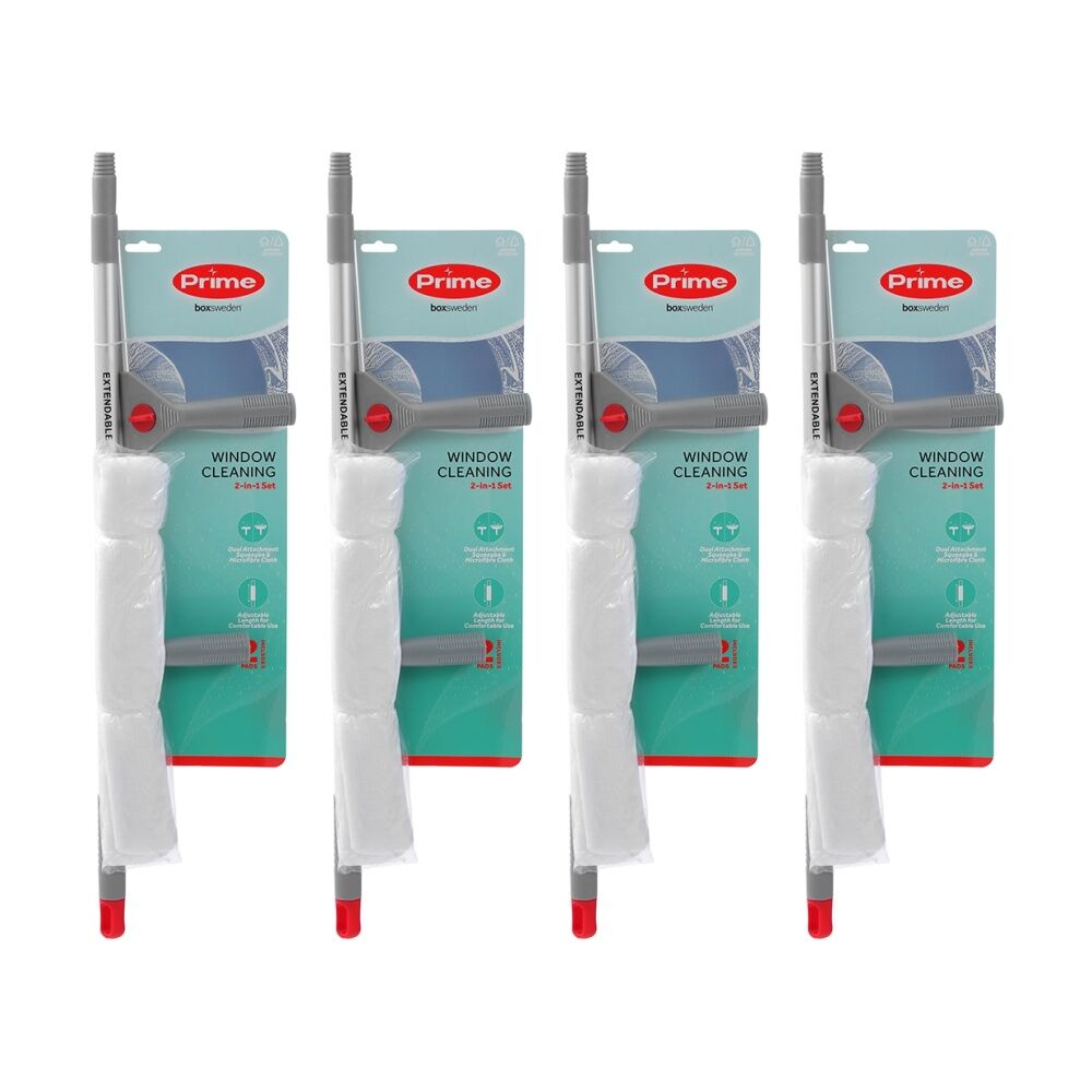 Boxsweden Prime Window Cleaning Set Dual Head With Extendable Handle for (4 Pack)