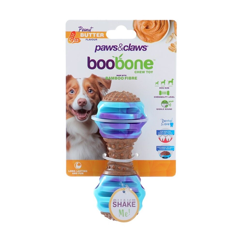 Paws and Claws Boobone TPR Giggle Dumbell Chicken and Peanut Butter Assorted