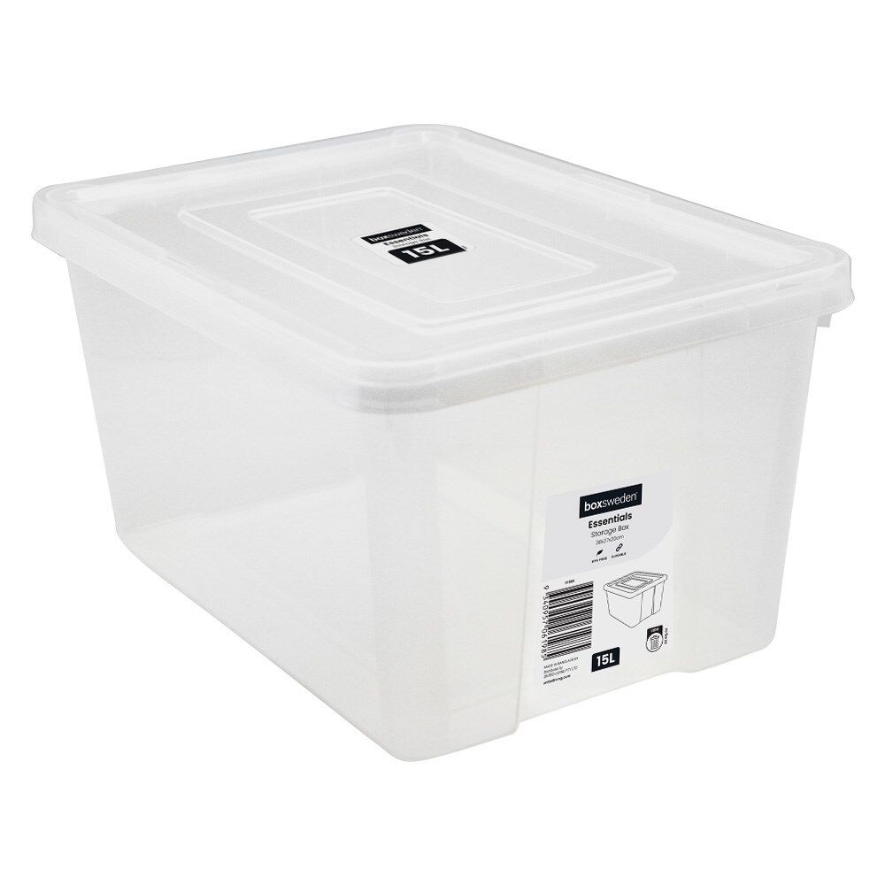 Boxsweden 15L/38x27cm Clear Essentials Heavy Duty Storage Organiser Box/Tub