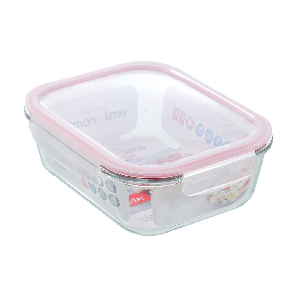 Lemon and Lime Yorkshire Rectangle Glass Clip Seal Container 2.3L Food Safe