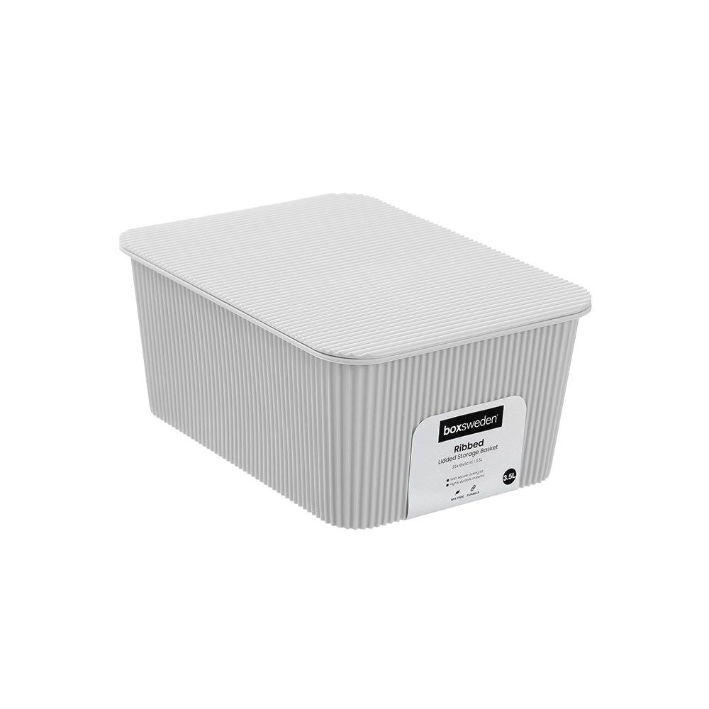 Boxsweden Discrete Durable Storage Basket Ribbed with Lid Assorted — 3.5l