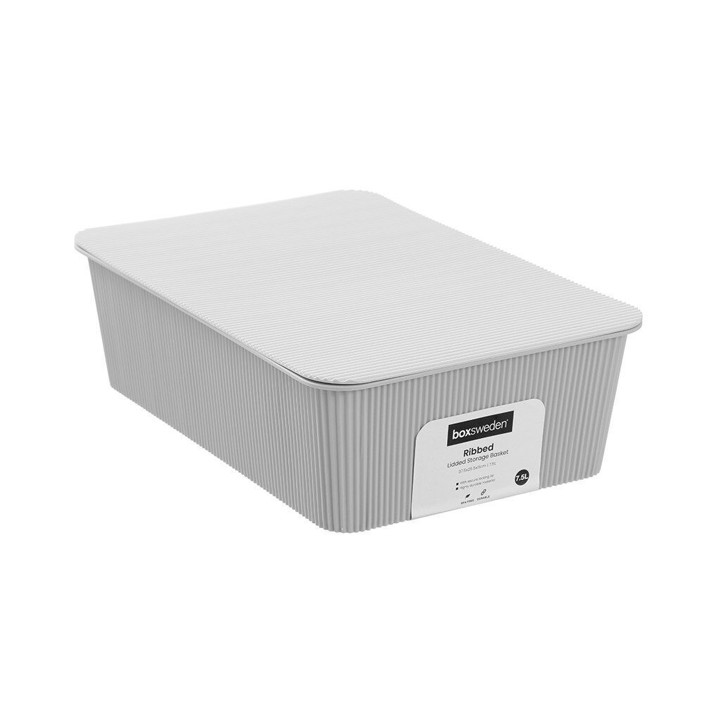 Boxsweden Discrete Durable Storage Basket Ribbed with Lid Assorted — 7.5l