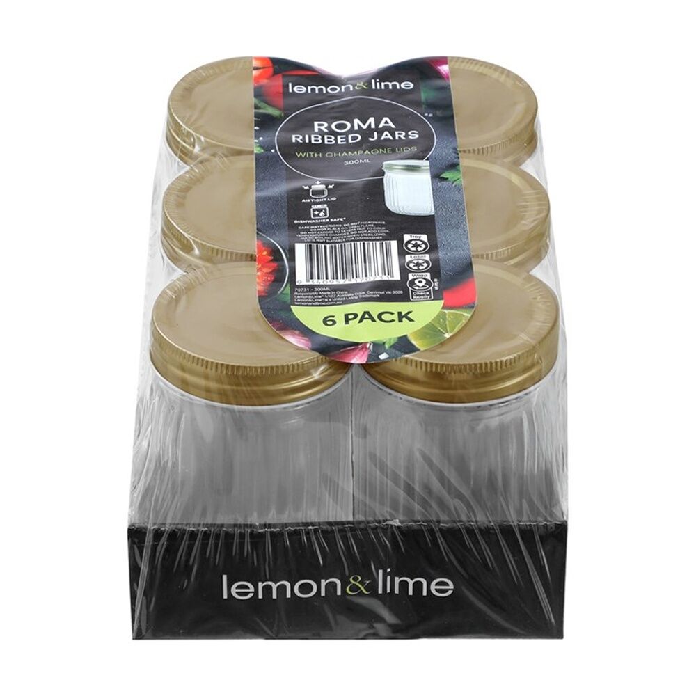 Lemon and Lime 6pc Lemon and Lime Roma Ribbed Conserve Jar 300ml Food Safe Kitchenware (8 Pack) — image 4