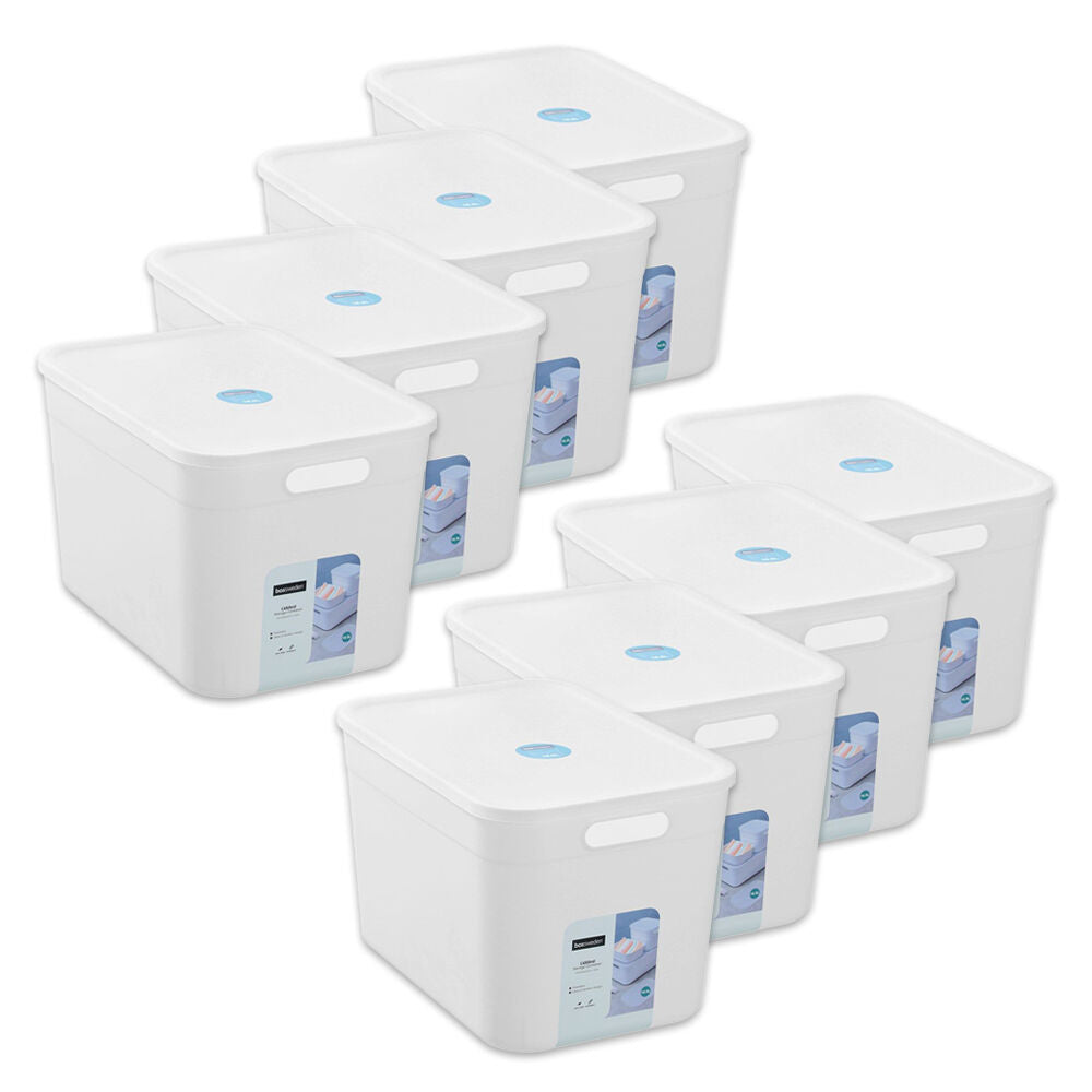 Boxsweden Stackable Durable Storage Container with Lid 35.5cm 16.5L (8 Pack)