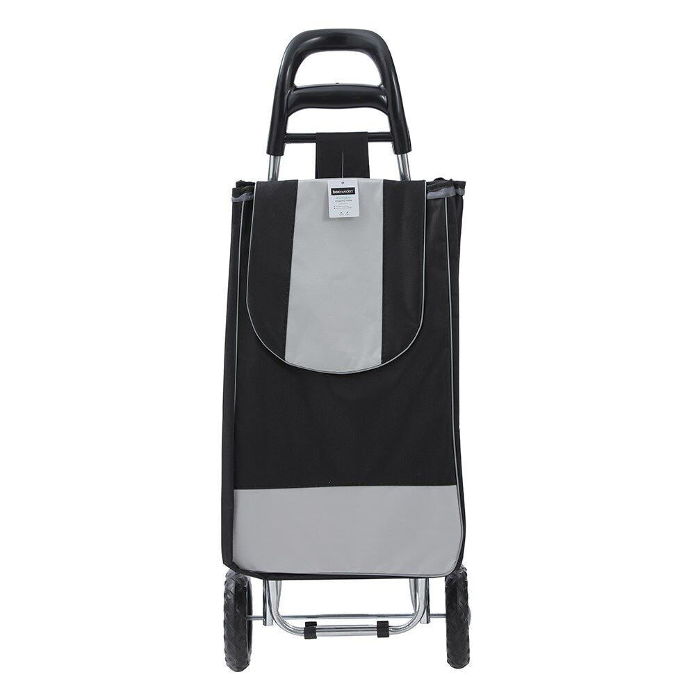 Boxsweden Black and Silver Portable Grocery Shopping Trolley with Wheels