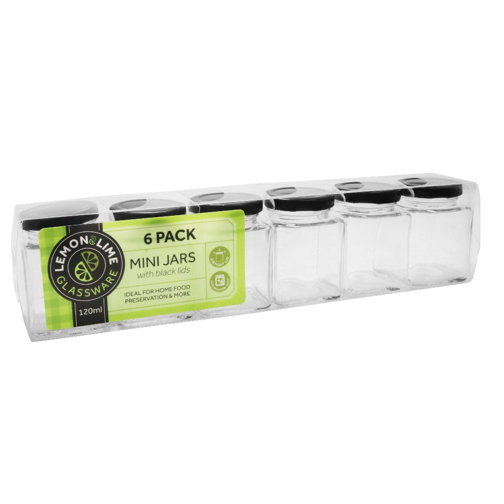 Lemon and Lime Lemon & Lime 120ml Glass Square Jar Food Storage Container w/ Black Lid (6 Pieces) — image 3