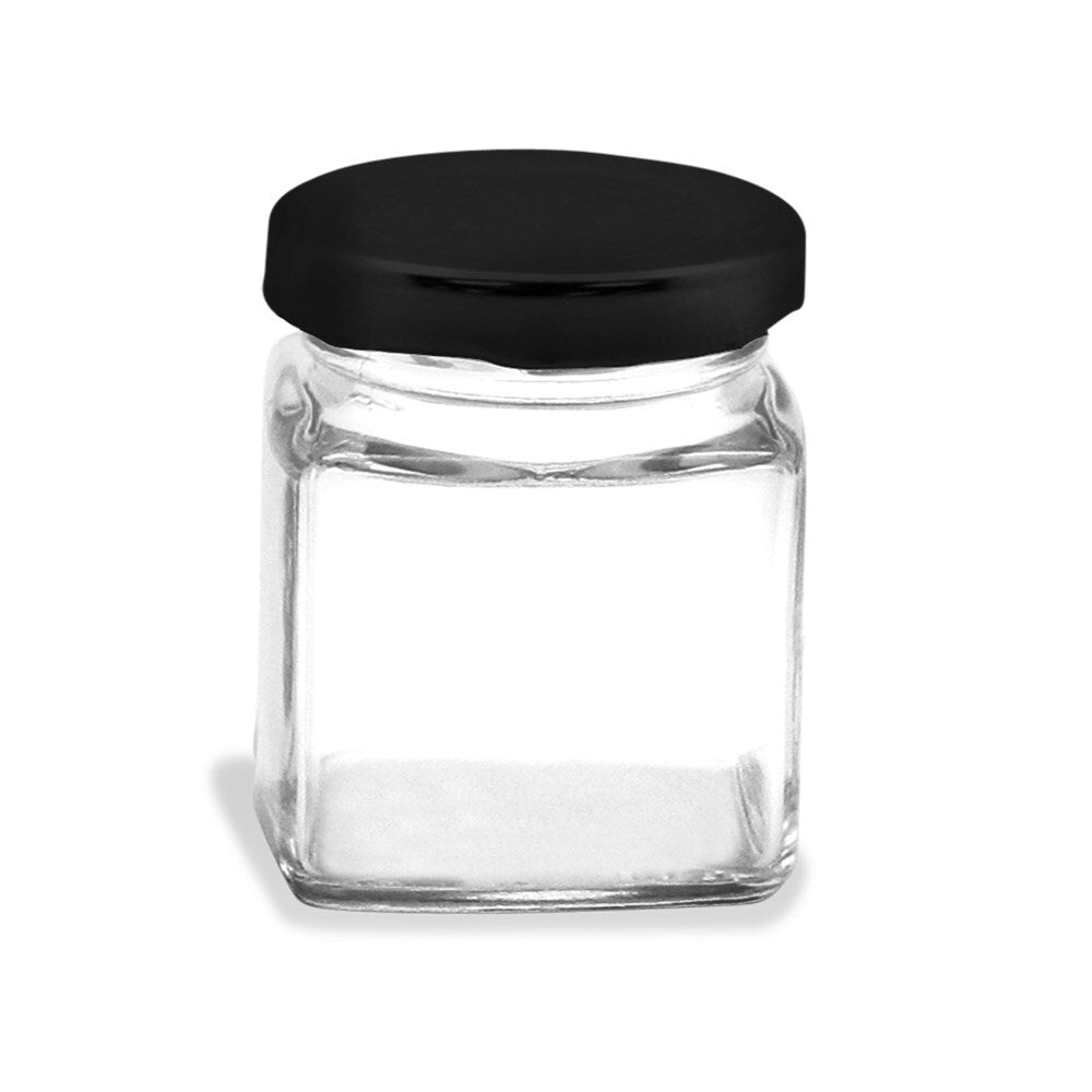 Lemon and Lime Lemon & Lime 120ml Glass Square Jar Food Storage Container w/ Black Lid (6 Pieces) — image 2