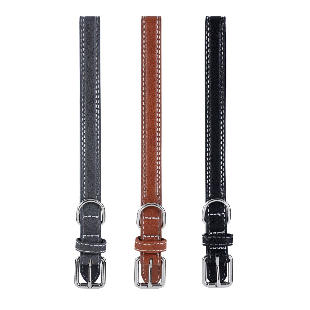 Paws and Claws Pet Dog 35-50cm Leather Look Padded Collar w/ Stitch Medium Asst (3 Pack)