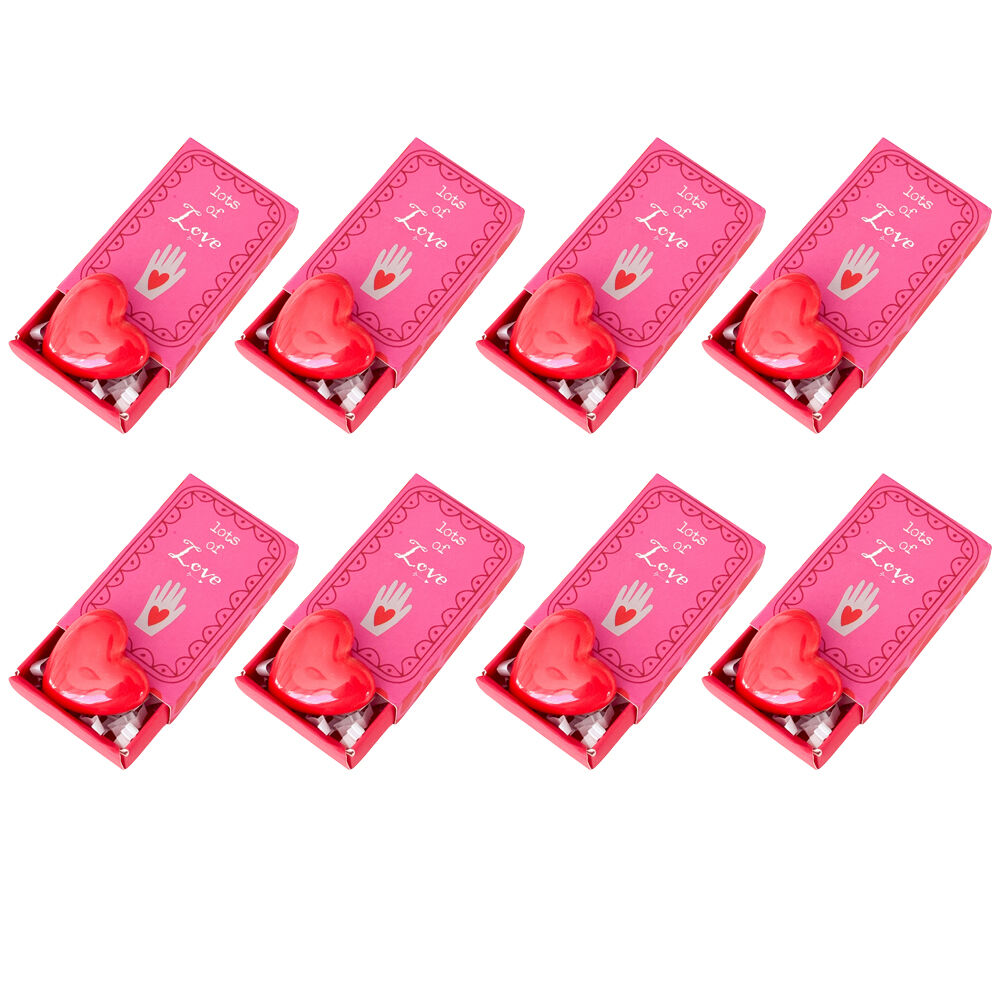 Urban Love Heart Matchbox Memory Gift Keepsake Figurine 5cm Pink (8 Pack)