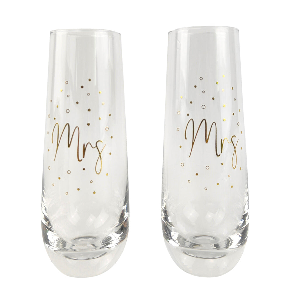 Urban 16cm Mr Mrs Champagne Flute Glass Stemless Drinking Cup Glassware Gold (2 Pieces)