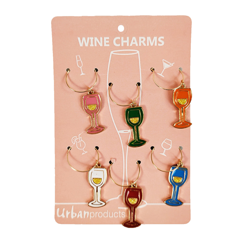 Urban Wine O'Clock 4cm Metal/Enamel Wine Charms Drink Ring Tag (6 Pieces)