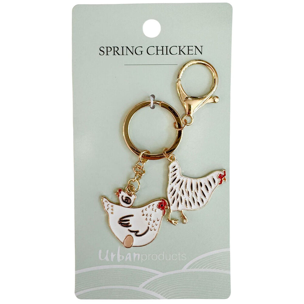 Urban 12cm Black/White Metal Spring Chicken Keyring Bag Charm Accessory