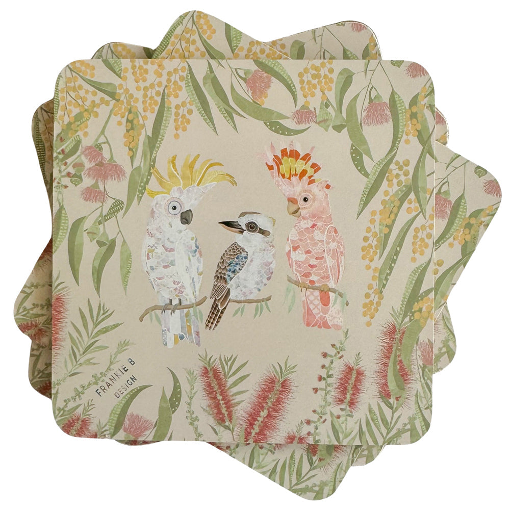 Urban FB Birds MDF Coasters Pink White 10cm Home Kitchen Decor Tableware