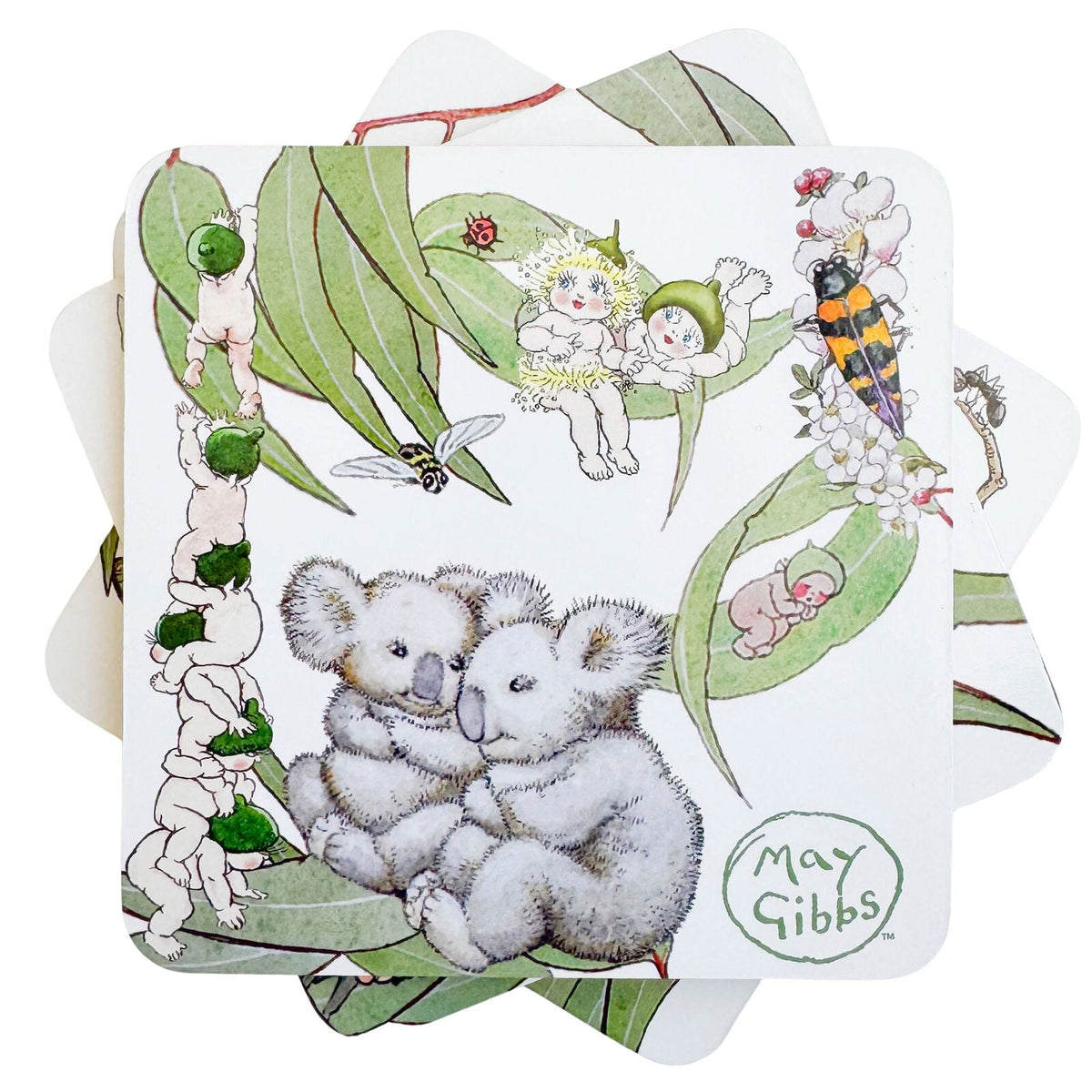 Urban May Gibbs Gumnut Baby Cork Coaster Home Table Protector Green 10cm (4 Pieces)